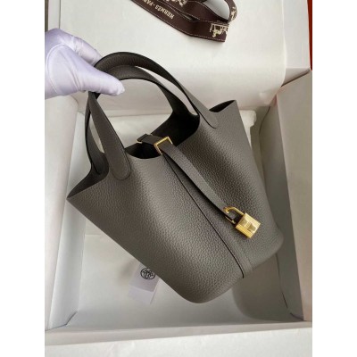 Hermes Picotin Lock 18 Handmade Bag in Etain Clemence Leather