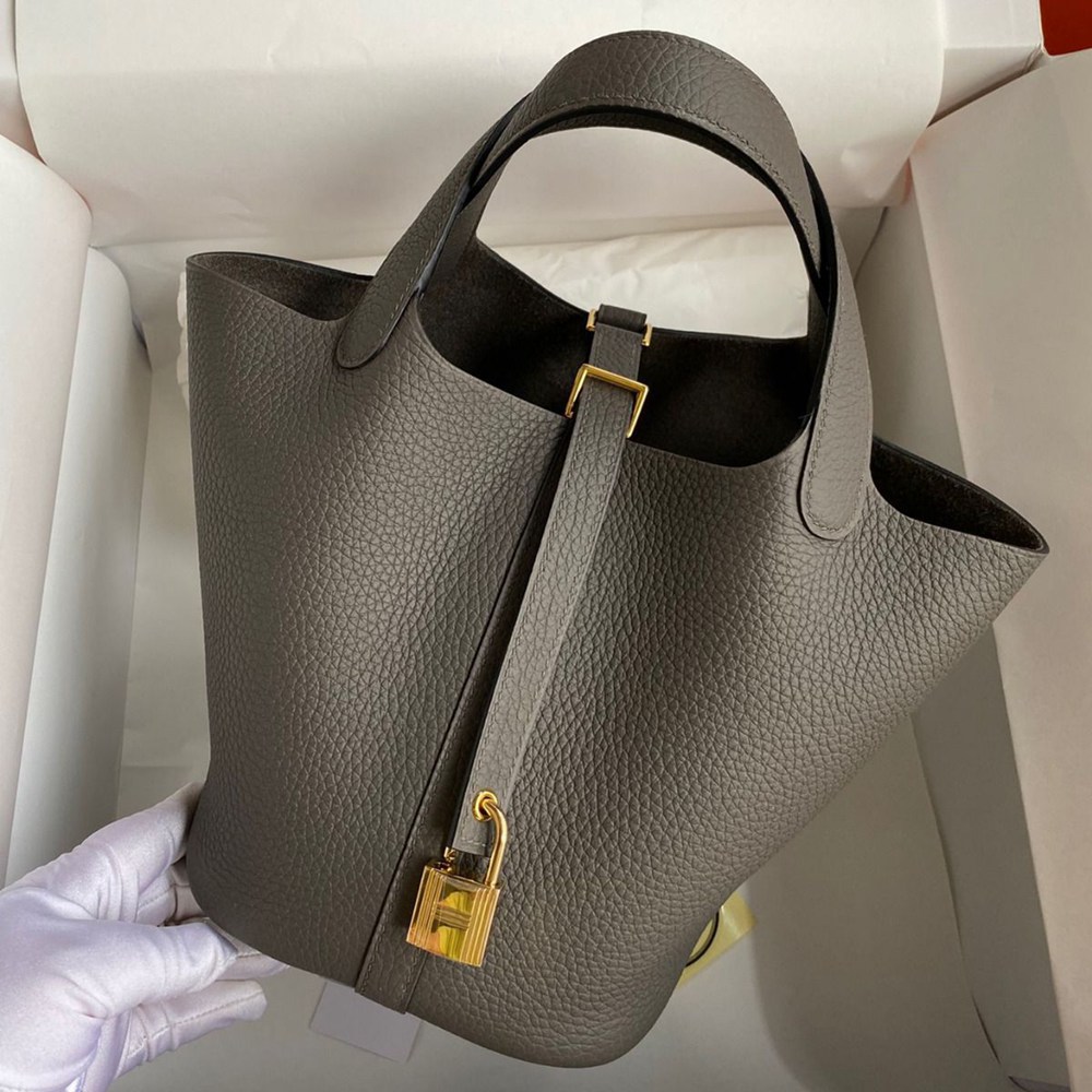 Hermes Picotin Lock 18 Handmade Bag in Etain Clemence Leather