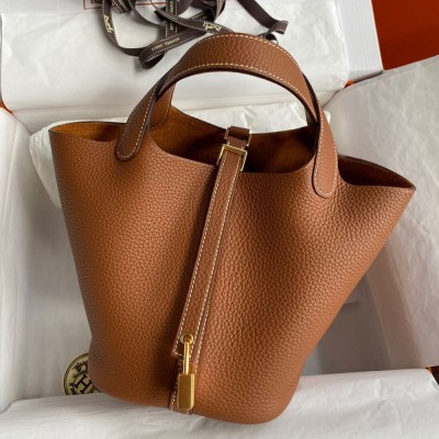 Hermes Picotin Lock 18 Handmade Bag in Gold Clemence Leather