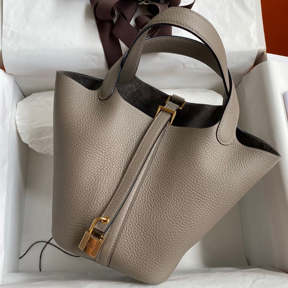 Hermes Picotin Lock 18 Handmade Bag in Gris Asphalt Clemence Leather