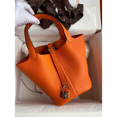 Hermes Picotin Lock 18 Handmade Bag in Orange Clemence Leather