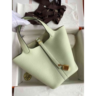 Hermes Picotin Lock 18 Handmade Bag in Vert Fizz Clemence Leather