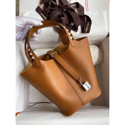 Hermes Picotin Lock 18 Tressage De Cuir Bag in Gold Epsom Calfskin