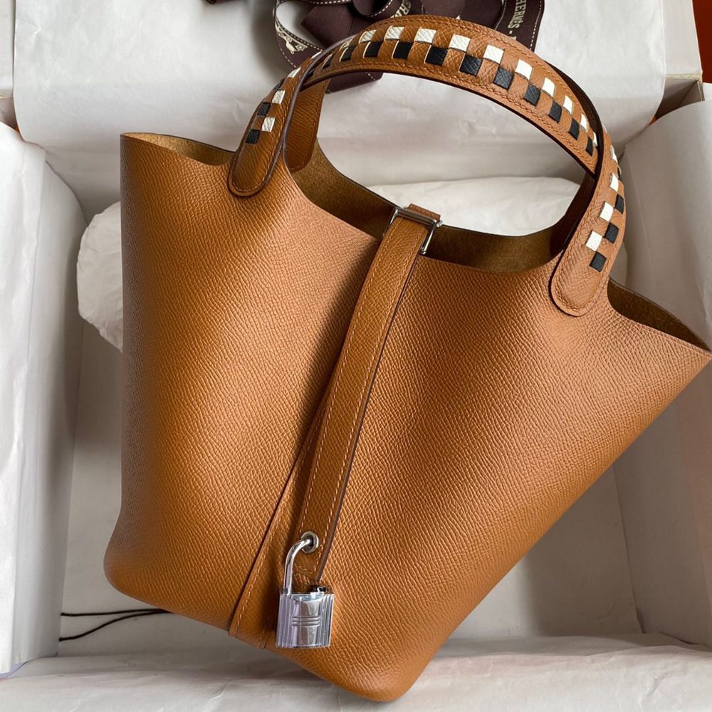 Hermes Picotin Lock 18 Tressage De Cuir Bag in Gold Epsom Calfskin