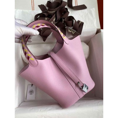 Hermes Picotin Lock 18 Tressage De Cuir Bag in Mauve Sylvestre Epsom Calfskin