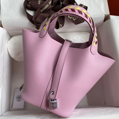 Hermes Picotin Lock 18 Tressage De Cuir Bag in Mauve Sylvestre Epsom Calfskin