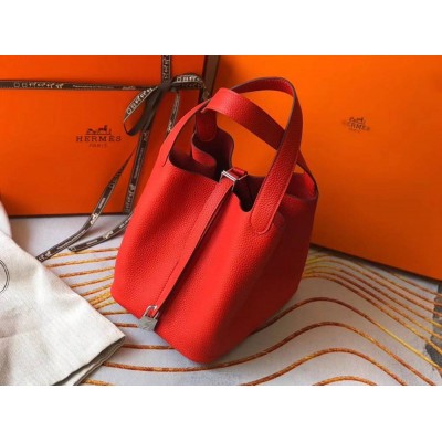 Hermes Picotin Lock 22 Bag In Red Clemence Leather