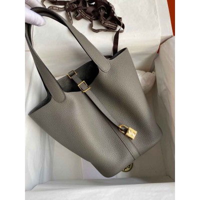 Hermes Picotin Lock 22 Handmade Bag in Etain Clemence Leather