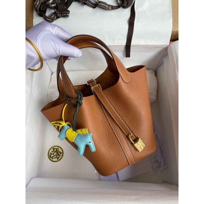 Hermes Picotin Lock 22 Handmade Bag in Gold Clemence Leather