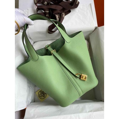 Hermes Picotin Lock 22 Handmade Bag in Vert Criquet Clemence Leather