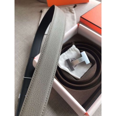 Hermes Quizz 32mm Reversible Belt In Grey Clemence Leather