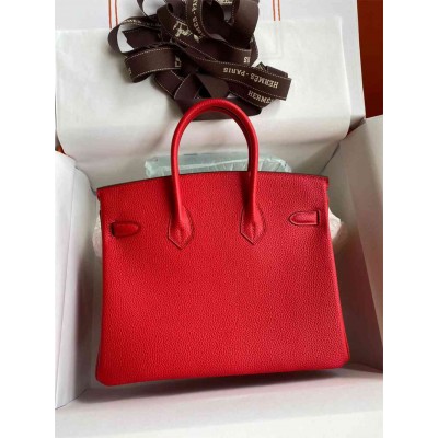 Hermes Birkin 25 Handmade Bag In Red Clemence Leather