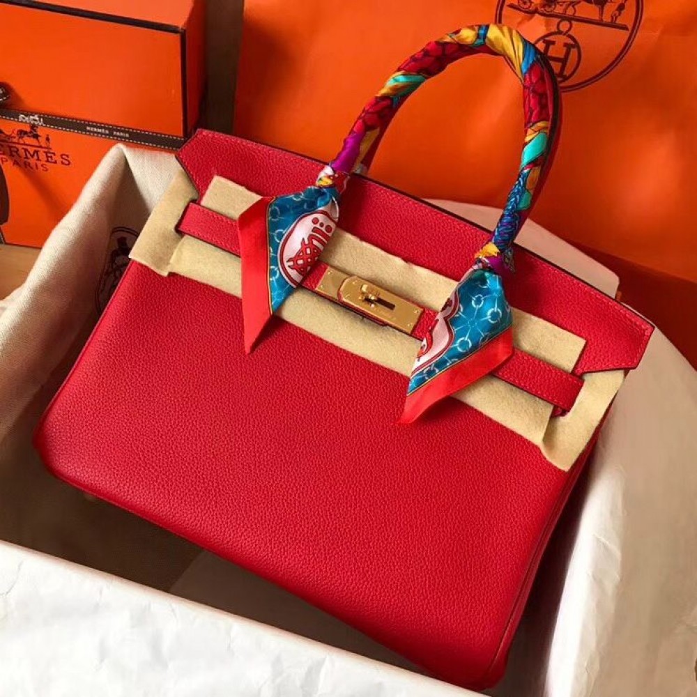 Hermes Birkin 30 Handmade Bag In Red Clemence Leather