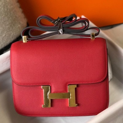 Hermes Red Constance MM 24cm Epsom Leather Bag