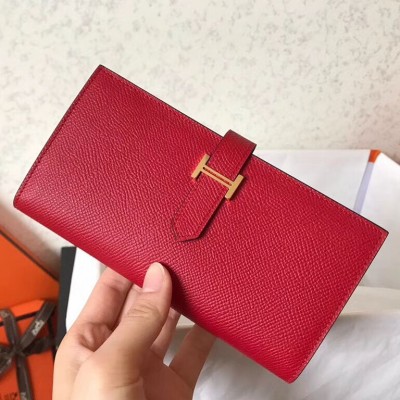 Hermes Red Epsom Bearn Gusset Wallet