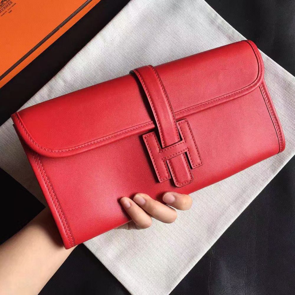 Hermes Jige Elan 29 Clutch In Red Swift Calfskin