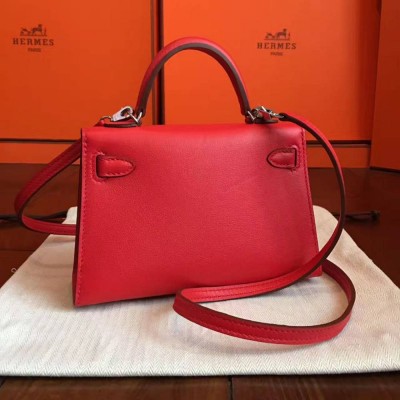 Hermes Kelly Mini II Handmade Bag In Red Swift Calfskin