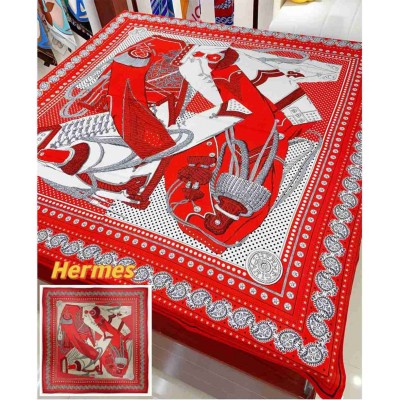 Hermes Red Zouaves et Dragons Bandana Shawl 140