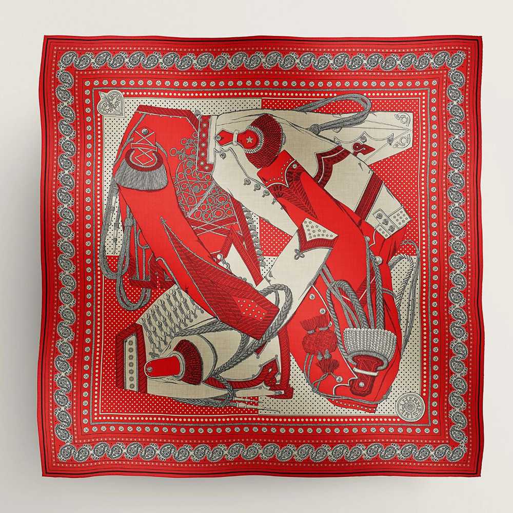 Hermes Red Zouaves et Dragons Bandana Shawl 140