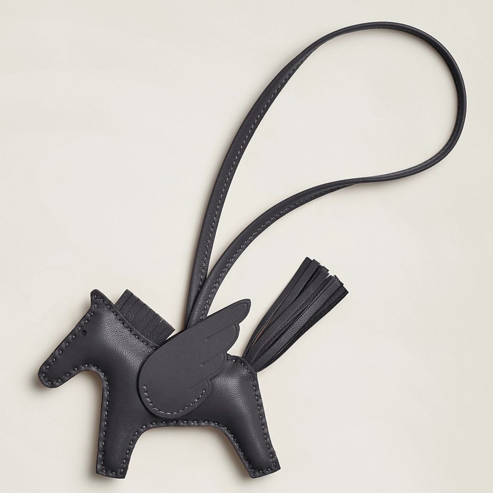 Hermes Rodeo Pegase PM Bag Charm in Ardoise Lambskin