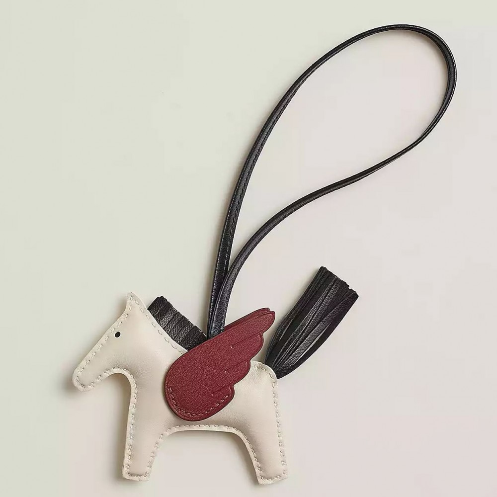 Hermes Rodeo Pegase PM Bag Charm in Craie/Black/Red Lambskin