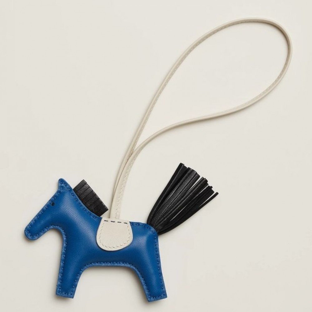 Hermes Rodeo PM Bag Charm in Blue/Black/Craie Lambskin