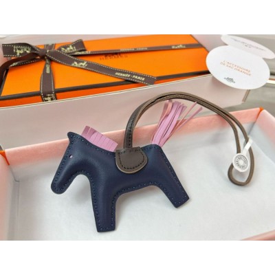 Hermes Rodeo PM Bag Charm in Blue/Chocolate/Pink Lambskin