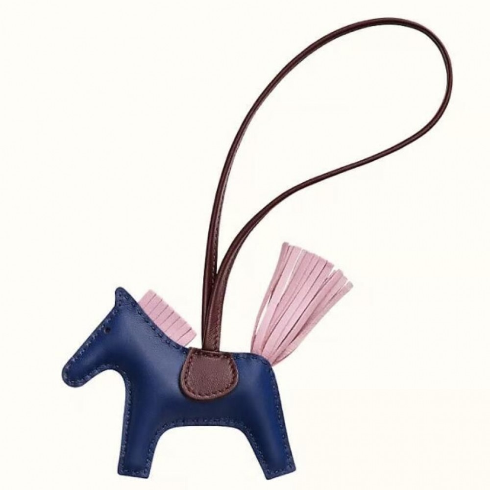 Hermes Rodeo PM Bag Charm in Blue/Chocolate/Pink Lambskin