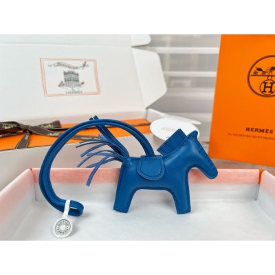 Hermes Rodeo PM Bag Charm in Blue France Lambskin