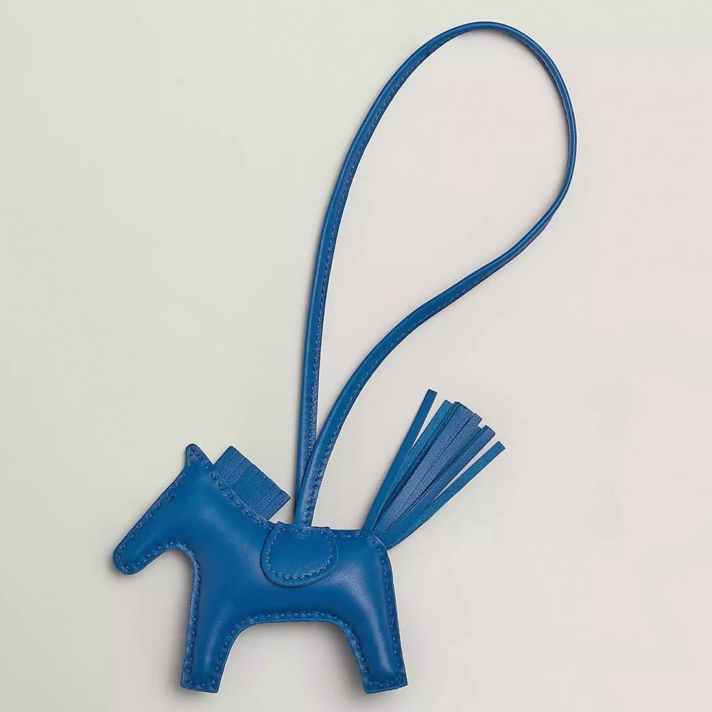 Hermes Rodeo PM Bag Charm in Blue France Lambskin