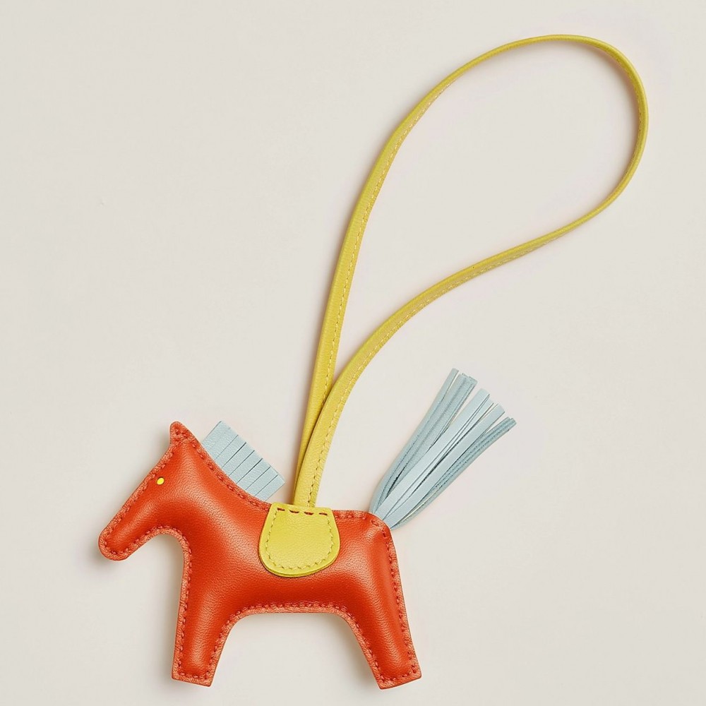 Hermes Rodeo PM Bag Charm in Orange/Blue/Yellow Lambskin