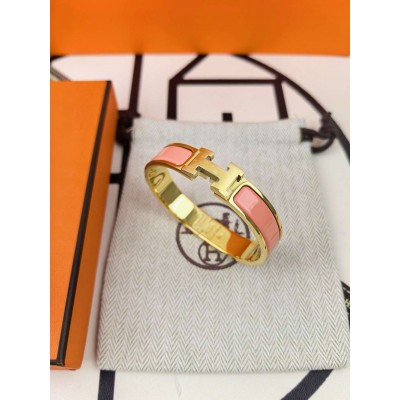 Hermes Rose Candeur Enamel Clic H Bracelet