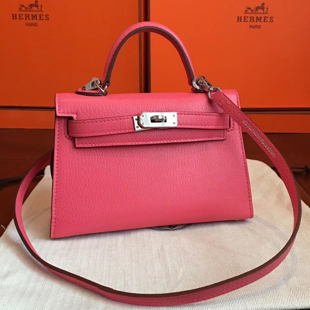 Hermes Kelly Mini II Handmade Bag In Rose Lipstick Chevre Leather