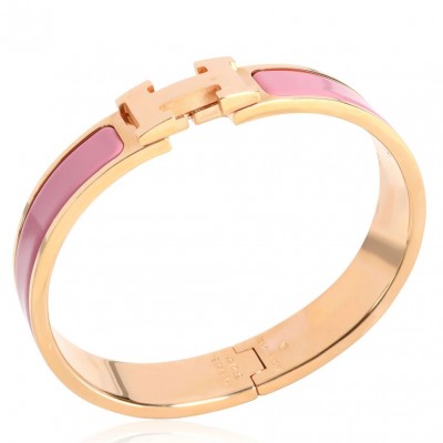 Hermes Rose Purple Enamel Clic H Bracelet