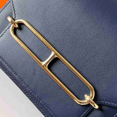 Hermes Roulis Mini 18 Bag in Blue Saphir Swift Calfskin