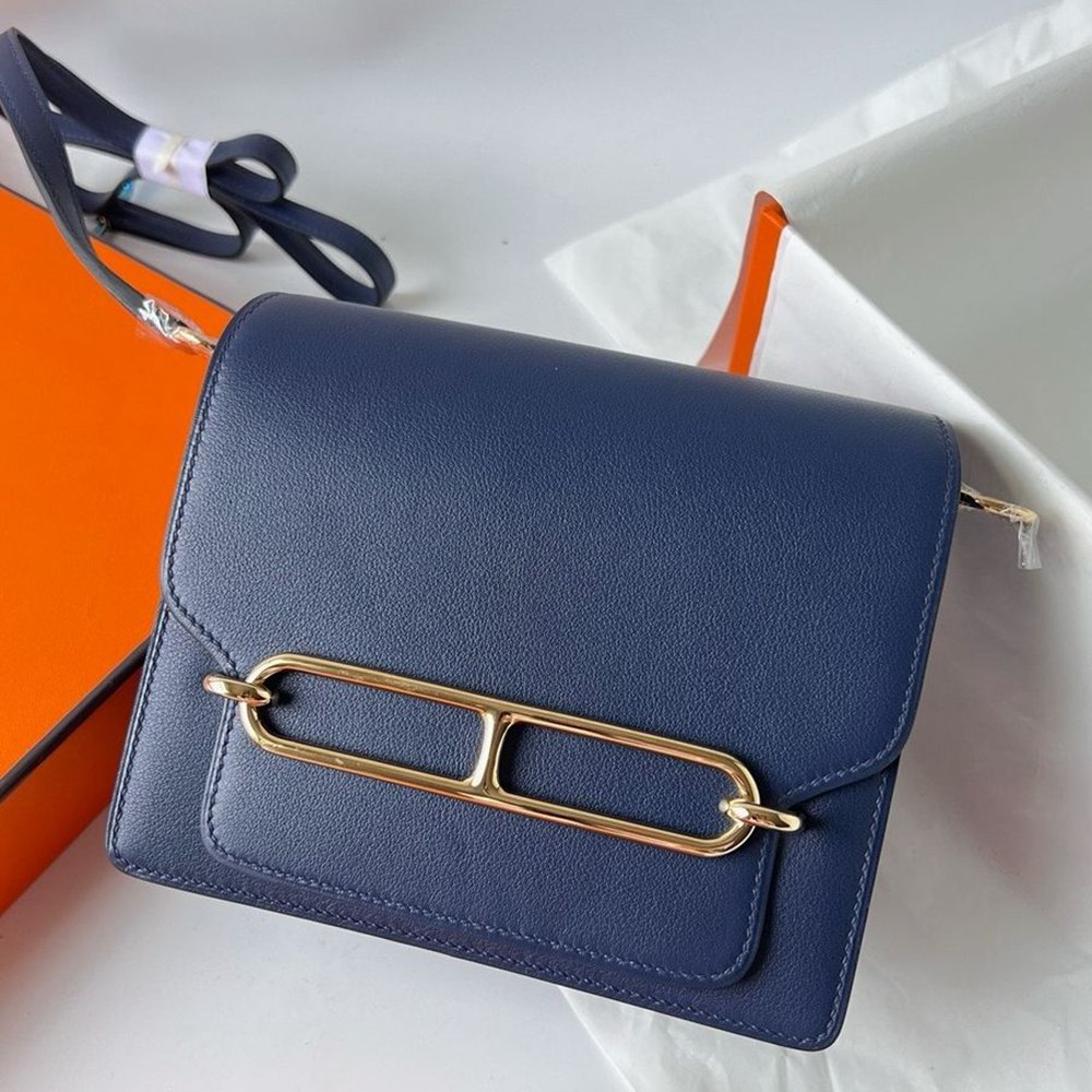 Hermes Roulis Mini 18 Bag in Blue Saphir Swift Calfskin