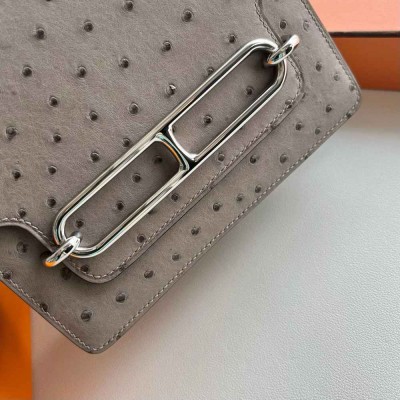 Hermes Roulis Mini 18 Bag in Gris Tourterelle Ostrich Leather