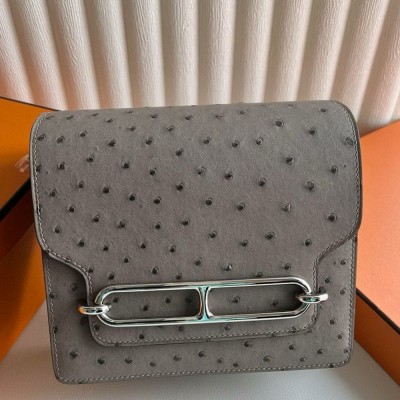 Hermes Roulis Mini 18 Bag in Gris Tourterelle Ostrich Leather