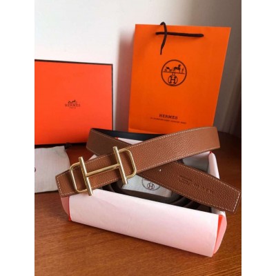 Hermes Royal 38MM Reversible Belt In Brown Clemence Leather