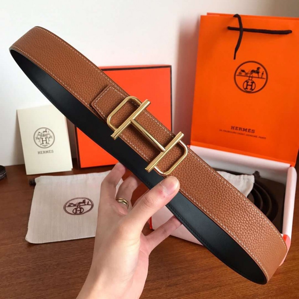 Hermes Royal 38MM Reversible Belt In Brown Clemence Leather