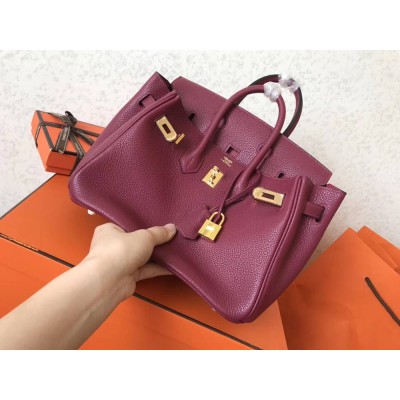 Hermes Birkin 25 Handmade Bag In Ruby Clemence Leather