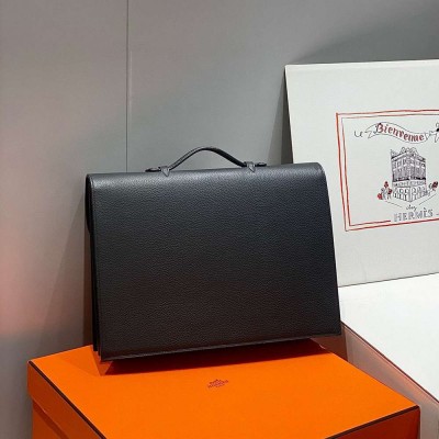 Hermes Sac a Depeches 38 Briefcase in Black Clemence Leather