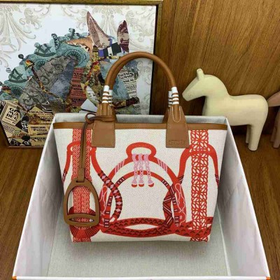 Hermes Steeple 25 Bag in H Plume Canvas with Fantaisie d Etriers