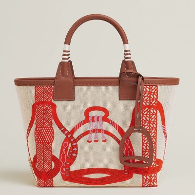 Hermes Steeple 25 Bag in H Plume Canvas with Fantaisie d Etriers