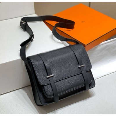 Hermes Steve 30 Messenger Bag in Black Clemence Leather