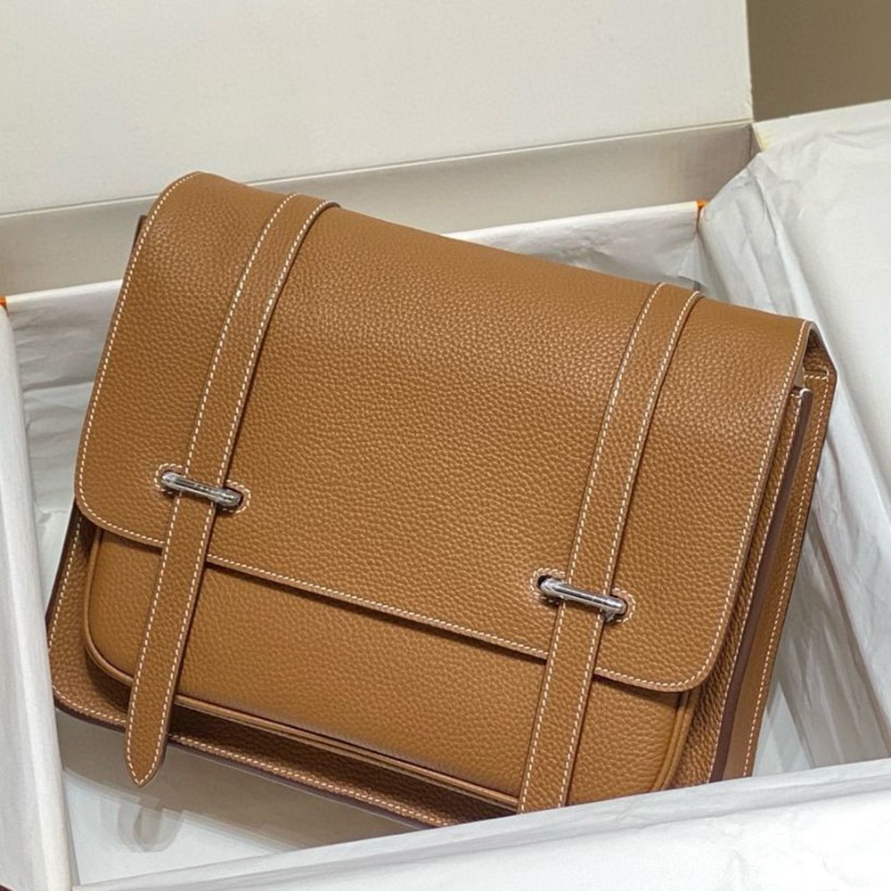 Hermes Steve 30 Messenger Bag in Gold Clemence Leather