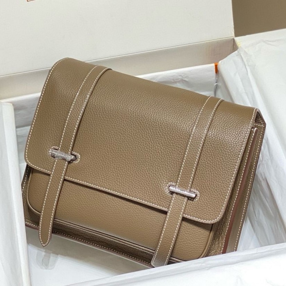 Hermes Steve 30 Messenger Bag in Taupe Clemence Leather