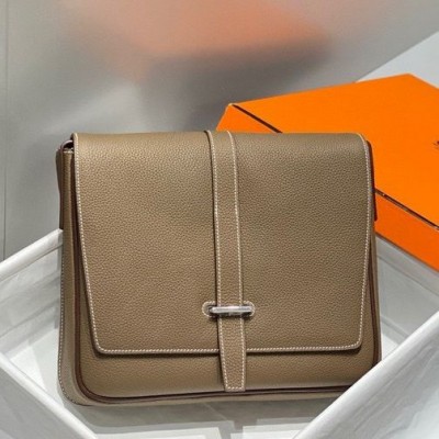 Hermes Steve Light Junior Messenger Bag in Taupe Clemence Leather