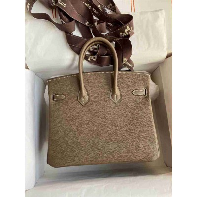 Hermes Birkin 25 Retourne Handmade Bag in Taupe Clemence Leather