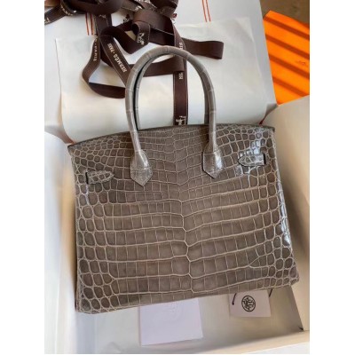 Hermes Birkin 30 Handmade Bag In Taupe Crocodile Niloticus Shiny